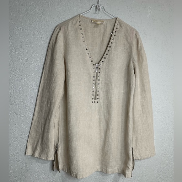 Michael Michael Kors 100% Linen Tunic Top Beige Size M - Picture 4 of 16